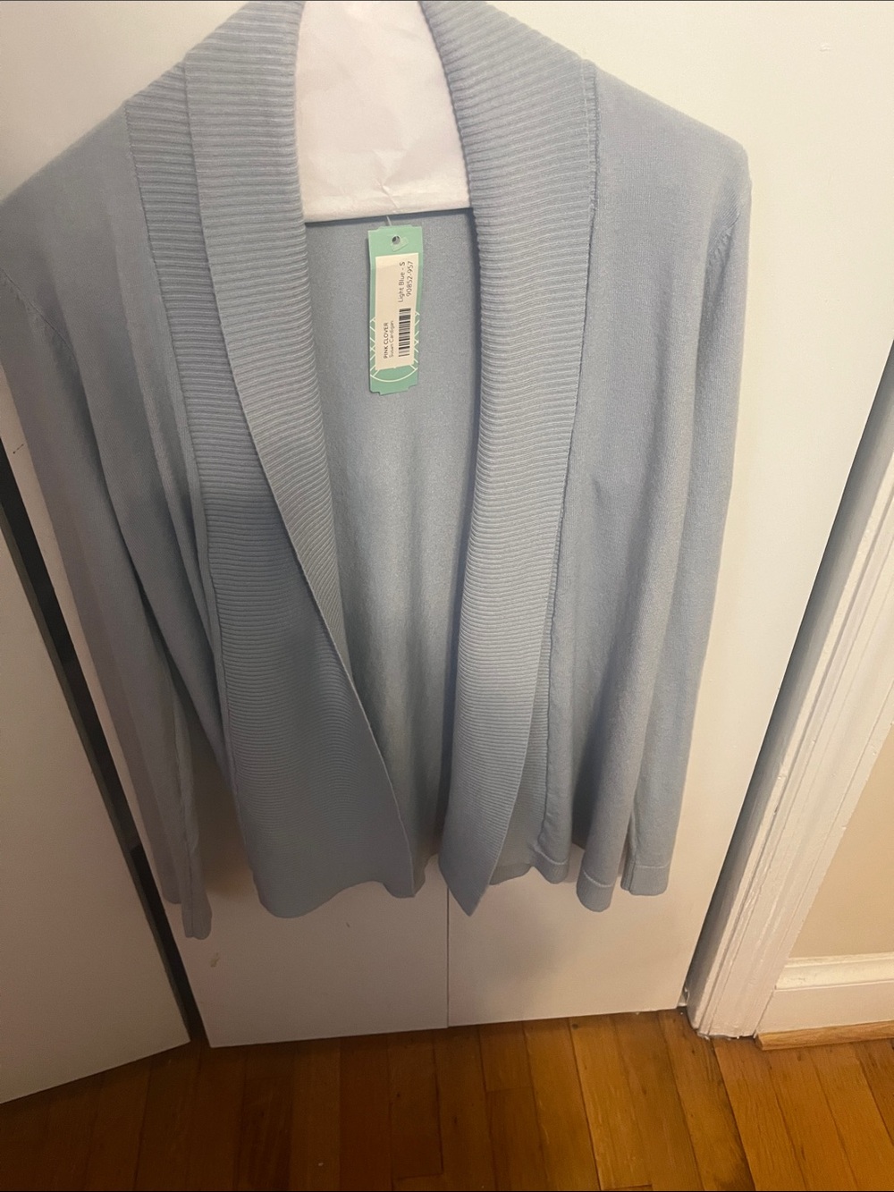 Pink Clover Light Blue Open-Front Shawl Collar Cardigan